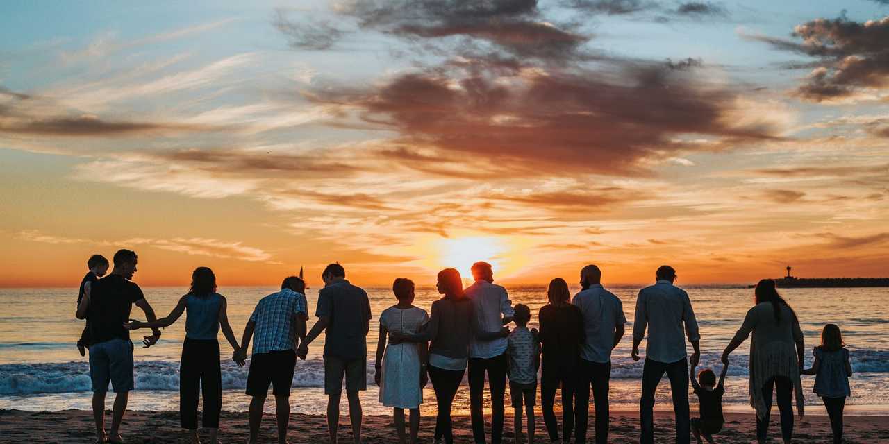 Stor familie på stranden