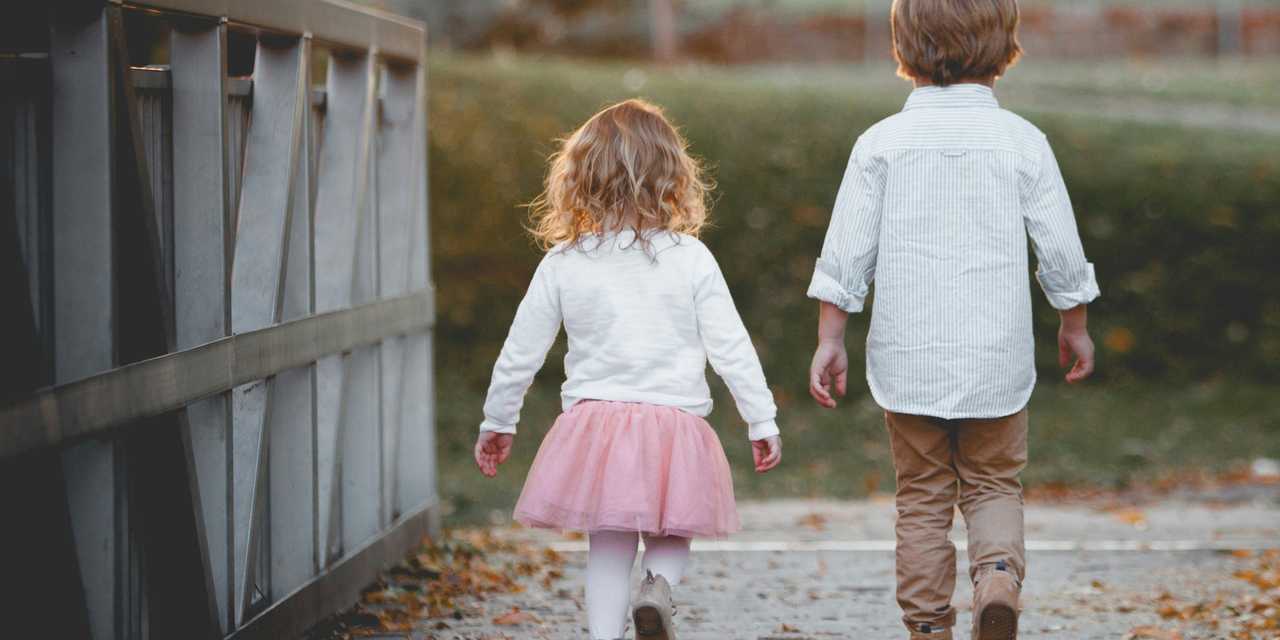 Sibling walking on a bridge