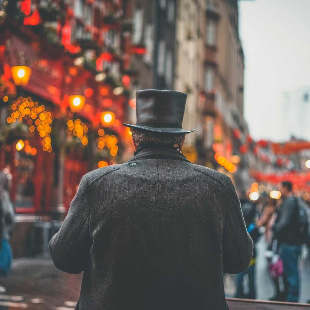 A man watching the busy crowd on London streets.